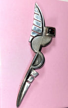 Load image into Gallery viewer, SILVER BROOCH "FEATHER" HANDMADE, SEMI-PRECIOUS GRANATE