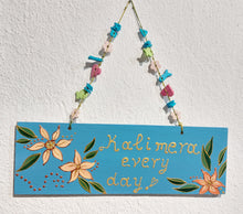 Load image into Gallery viewer, WOODEN BOARD PAINTING ANAGLYPH SIGN "KALIMERA EVERY DAY" WITH MULTICOLOUR CERAMIC BEADS CORD