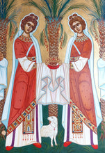 Φόρτωση εικόνας στο εργαλείο προβολής Συλλογής, BYZANTINH ΖΩΓΡΑΦΙΚΗ «ΠΑΡΘEΝΟΜΑΡΤΥΡΕΣ», ΚΑΜΒΑΣ ΜΕ ΧΡΩΜΑΤΑ ΤΕΜΠΕΡΑΣ ΚΑΙ ΦΥΛΛΟ ΧΡΥΣΟ 23Κ, 85x120cm.