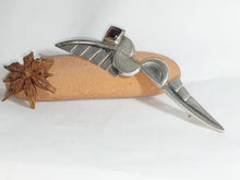 Load image into Gallery viewer, SILVER BROOCH "FEATHER" HANDMADE, SEMI-PRECIOUS GRANATE