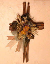 Load image into Gallery viewer, CROSS HANDMADE WITH CINNAMON STICKS, DRIED FLOWERS AND SEEDS
