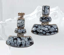 Load image into Gallery viewer, SILVER EARRINGS, SEMI-PRECIOUS STONES JASPER GREY AND BLACK
