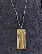 Load image into Gallery viewer, NECKLACE SEMI-PRECIOUS RECTANGULAR STONE JASPER &quot;LANDSCAPE&quot; DESIGN AND SMALL COCONUT BEADS IN NECKLACE 60 CM.

