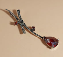 Load image into Gallery viewer, SILVER MEDALLION SMALL MARCASITES STONES , A TEAR GENUINE GRANATE IN DARK CHERRY COLOUR, 2 SMALL ROUND MARCASITES
