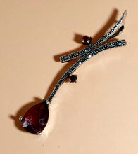 Load image into Gallery viewer, SILVER MEDALLION SMALL MARCASITES STONES , A TEAR GENUINE GRANATE IN DARK CHERRY COLOUR, 2 SMALL ROUND MARCASITES
