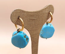 Load image into Gallery viewer, EARRINGS LITTLE GOLDEN HOOPS SURGICAL STEEL + GENUINE TURQUOISE STONES 
