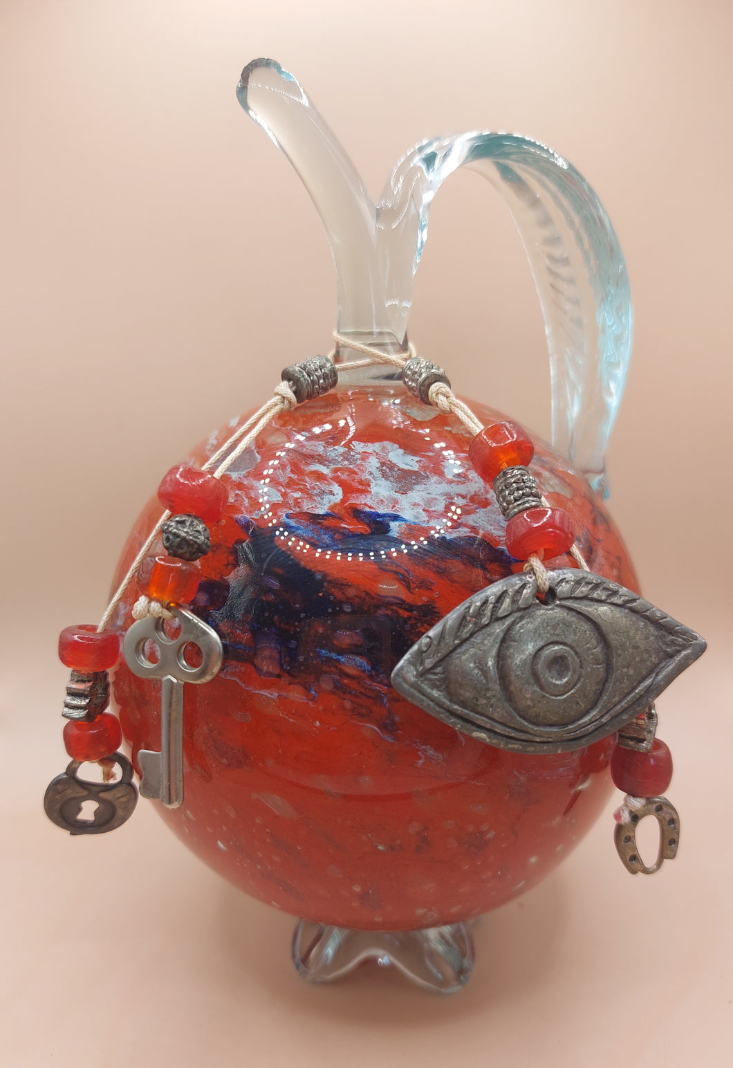 POMEGRANATE BLOWN GLASS IN RED-BLUE COLOUR WITH TALISMAN