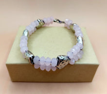 Load image into Gallery viewer, BRACELET PINK CRYSTALS TWO ROWS WITH SILVER-PLATED HEARTS

