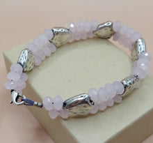 Load image into Gallery viewer, BRACELET PINK CRYSTALS TWO ROWS WITH SILVER-PLATED HEARTS

