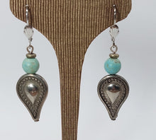 Load image into Gallery viewer, SILVER-PLATED EARRINGS ANTIQUE TEAR, SEMI-PRECIOUS TURQUOISE BEAD,
