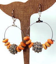 Load image into Gallery viewer, EARRINGS ANTIQUE SILVER-PLATED, HANGING HOOPS
