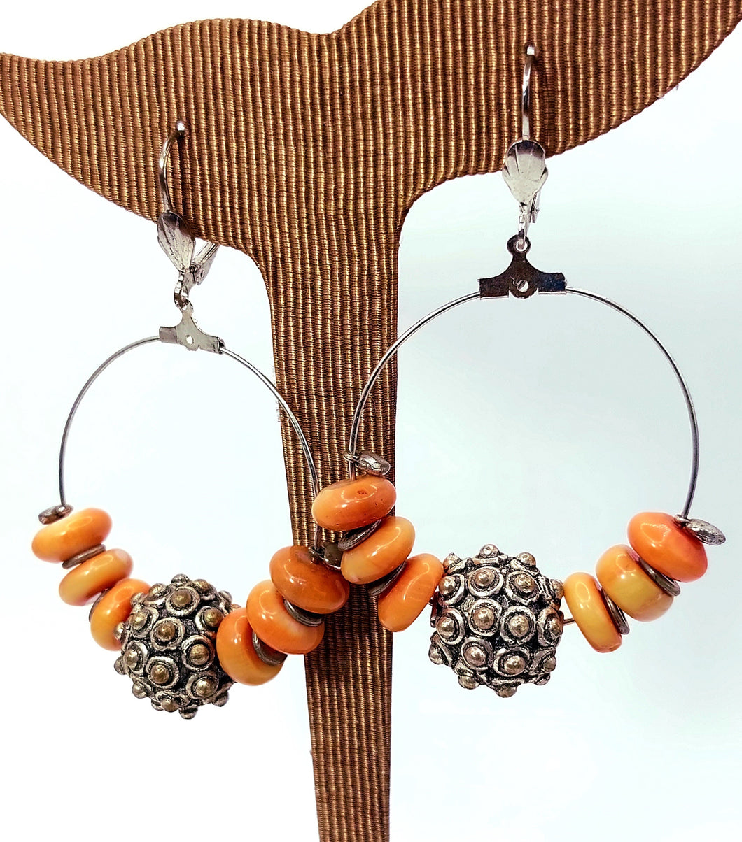 EARRINGS ANTIQUE SILVER-PLATED, HANGING HOOPS
