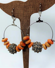 Load image into Gallery viewer, EARRINGS ANTIQUE SILVER-PLATED, HANGING HOOPS
