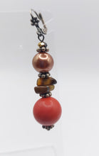 Load image into Gallery viewer, STAINLESS/SILVER-PLATED EARRINGS, CORAL BALL ORANGE, BEIGE ARTIFICIAL PEARL
