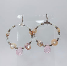 Load image into Gallery viewer, SILVER-PLATED EARRINGS, HANGING HOOPS CRYSTAL PINK TEAR,

