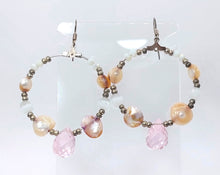 Load image into Gallery viewer, SILVER-PLATED EARRINGS, HANGING HOOPS CRYSTAL PINK TEAR,
