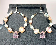 Load image into Gallery viewer, SILVER-PLATED EARRINGS, HANGING HOOPS CRYSTAL PINK TEAR,
