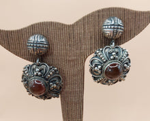 Load image into Gallery viewer, SILVER EARRINGS , HANDMADE  FILIGREE, WITH CABOCHON GENUINE AGATE
