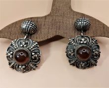 Load image into Gallery viewer, SILVER EARRINGS , HANDMADE  FILIGREE, WITH CABOCHON GENUINE AGATE
