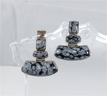 Load image into Gallery viewer, SILVER EARRINGS, SEMI-PRECIOUS STONES JASPER GREY AND BLACK
