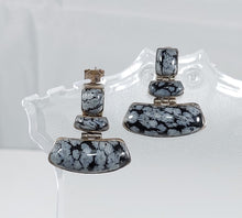 Load image into Gallery viewer, SILVER EARRINGS, SEMI-PRECIOUS STONES JASPER GREY AND BLACK
